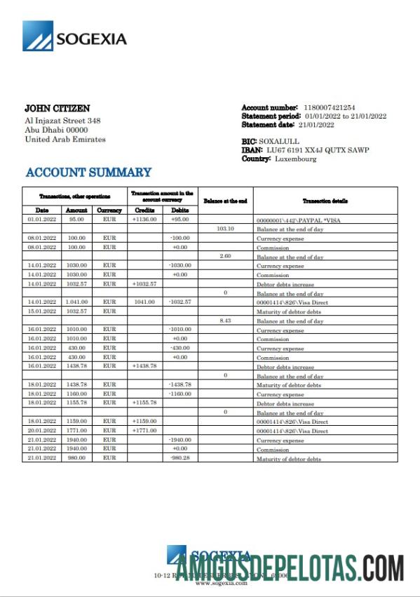 Luxembourg Sogexia Bank Word amostra